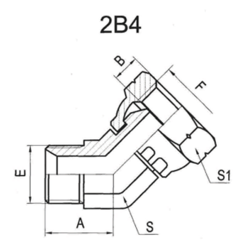 45°BSP MALE 60°SEAT /FEMALE SWIVEL 60°CONE