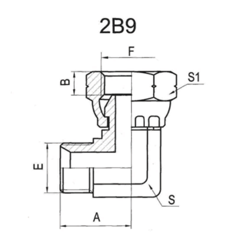 90°BPS MALE 60°SEAT/FEMALE SWIVEL 60°CONE