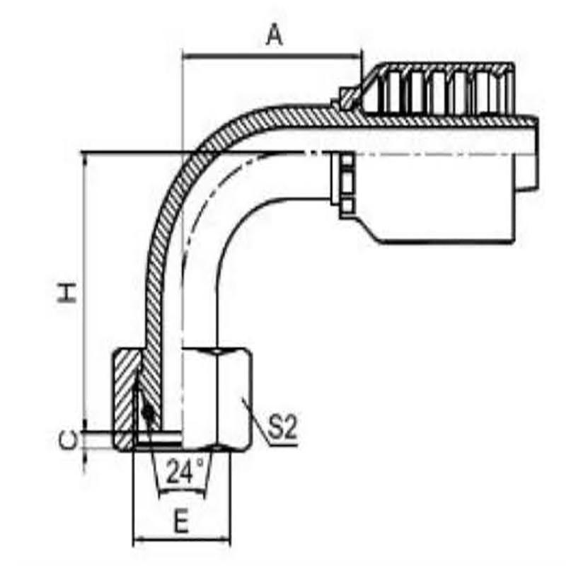 90° METRIC FEMALE 24° CONE L.T.ONE-PIECE FITTING