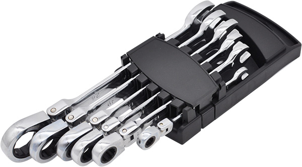 5pcs Flexible Head Combination Ratchet Spanner